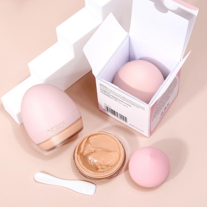 JMT-267978 Lightweight Foundation Concealer Cream with Makeup Sponge - Brightening, Moisturizing Liquid Foundation in 4 Shades