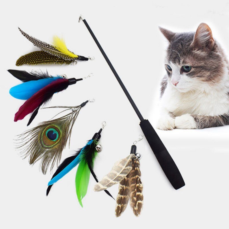 JMT-267978 Three-Stage Telescoping Cat Teaser Wand with Durable Fiberglass Rod and EVA Handle
