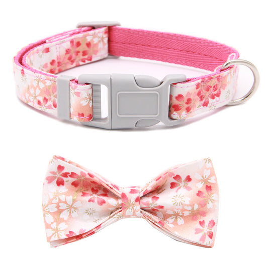 JMT-268490 Floral Adjustable Dog Collar with Bow Tie - Four Season Comfortable Polyester Design