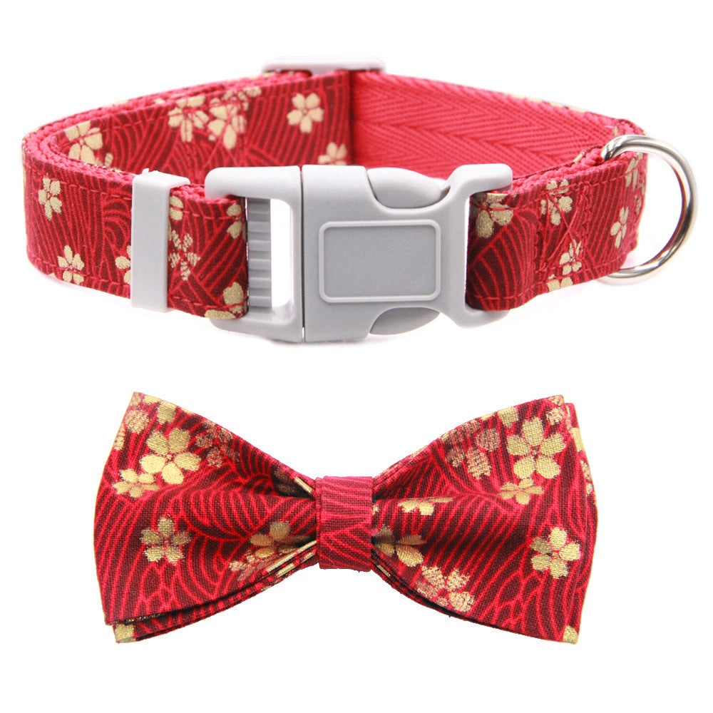 JMT-268490 Floral Adjustable Dog Collar with Bow Tie - Four Season Comfortable Polyester Design