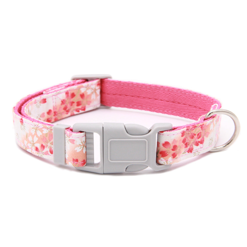 JMT-268490 Floral Adjustable Dog Collar with Bow Tie - Four Season Comfortable Polyester Design