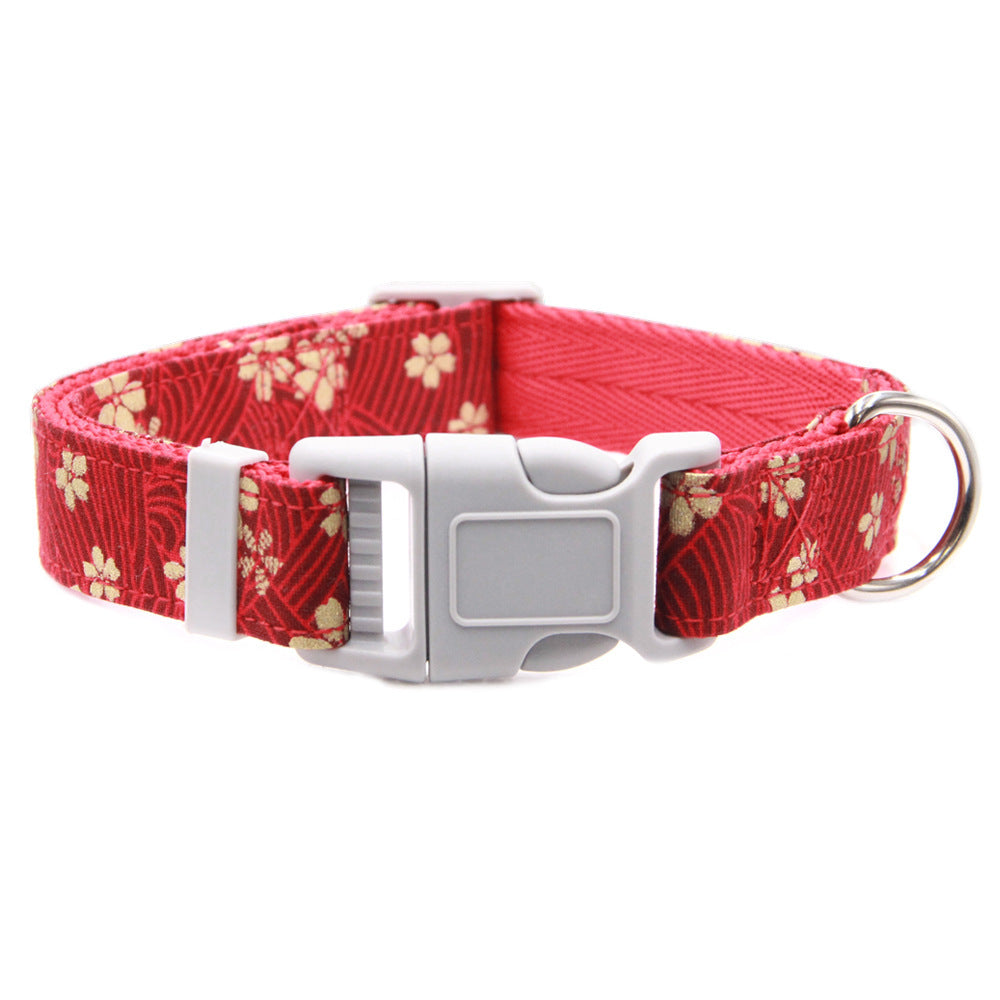 JMT-268490 Floral Adjustable Dog Collar with Bow Tie - Four Season Comfortable Polyester Design