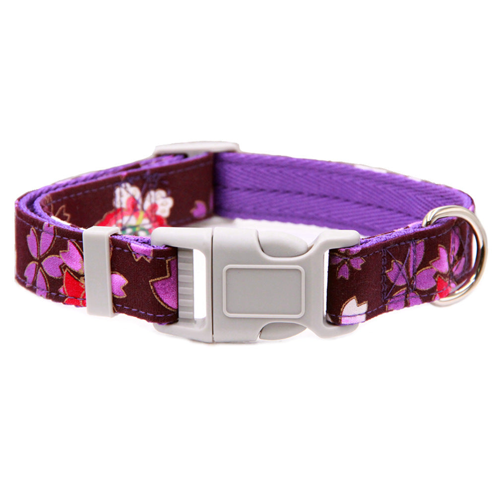 JMT-268490 Floral Adjustable Dog Collar with Bow Tie - Four Season Comfortable Polyester Design