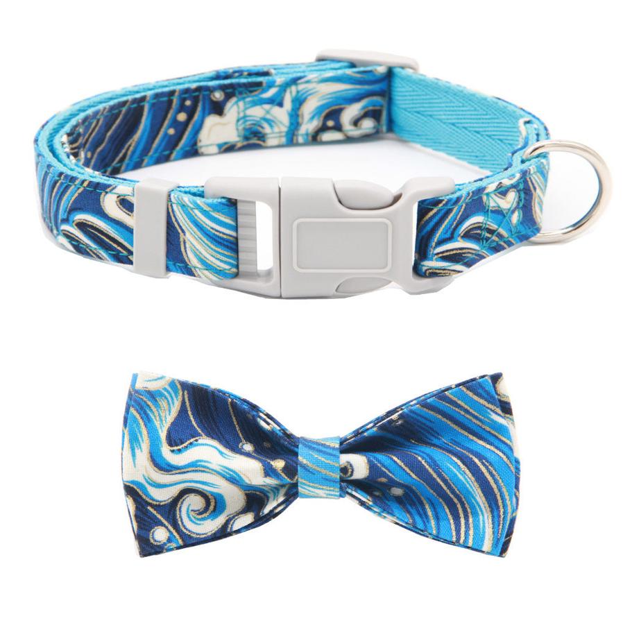 JMT-268490 Floral Adjustable Dog Collar with Bow Tie - Four Season Comfortable Polyester Design