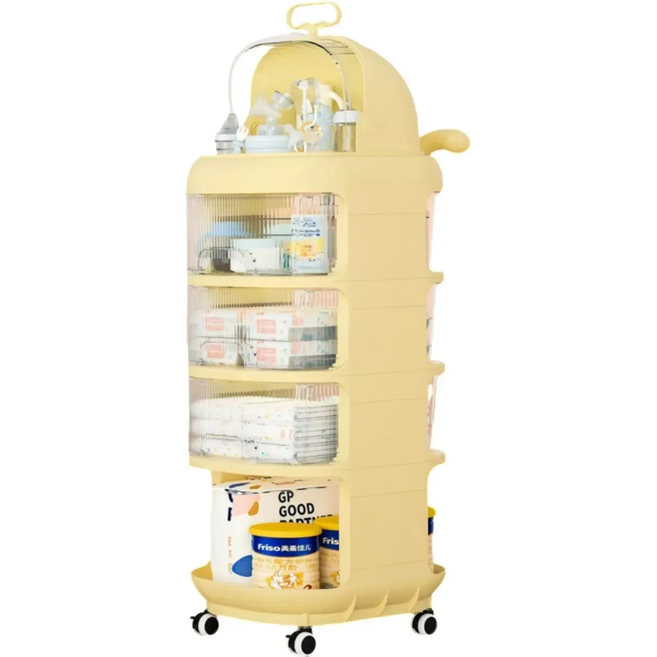 JMT-268938 Rotating Plastic Storage Trolley with Wheels for Organising Baby Essentials