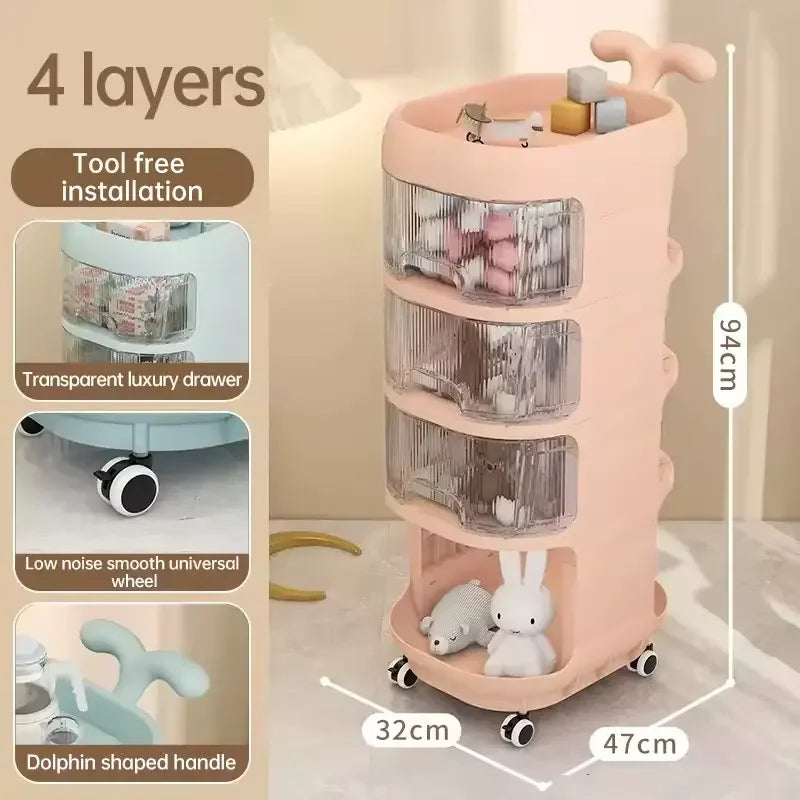 JMT-268938 Rotating Plastic Storage Trolley with Wheels for Organising Baby Essentials
