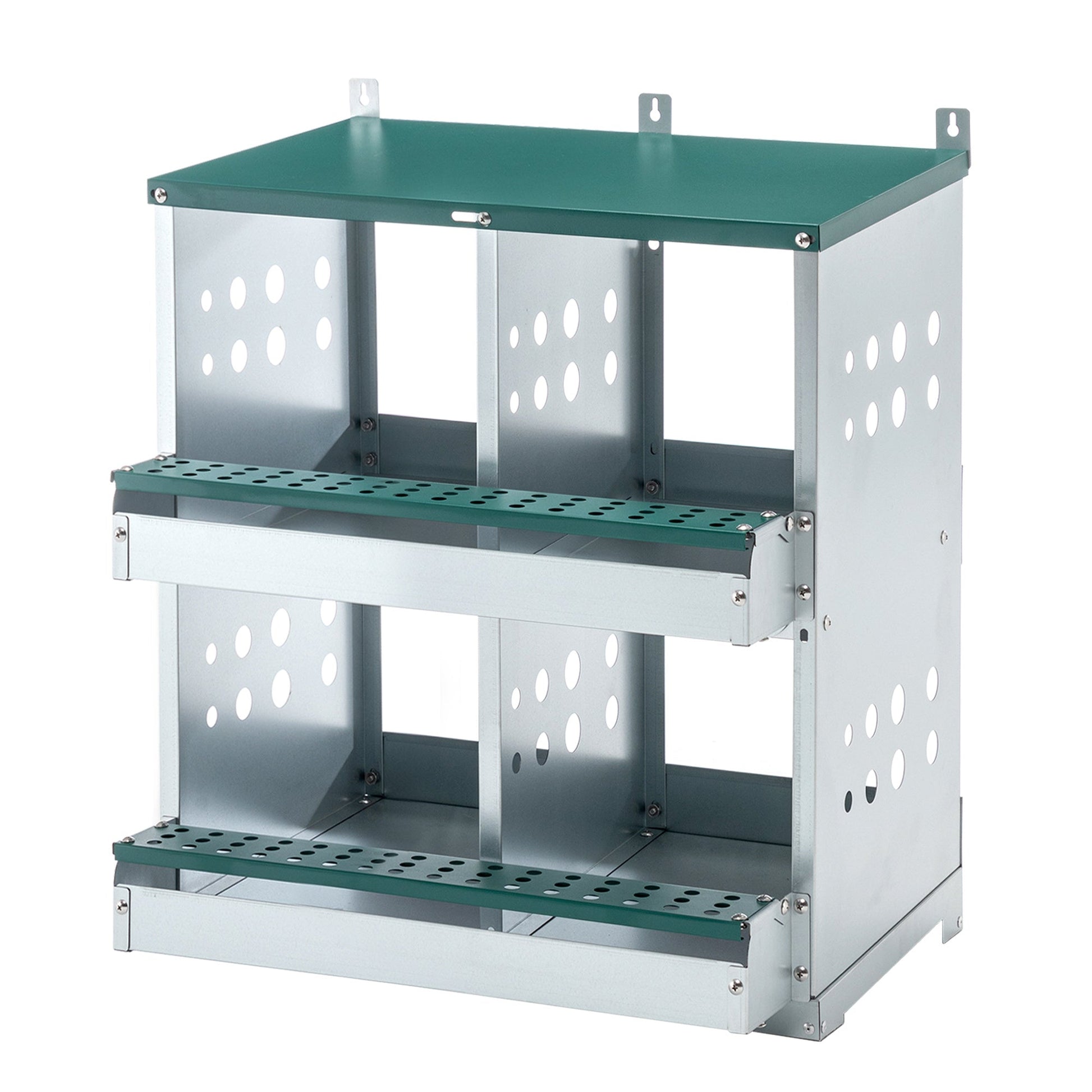 JMT-269002 4 Compartment Metal Nesting Box for Chickens - Galvanized Steel Wall-Mount Egg Laying Coop