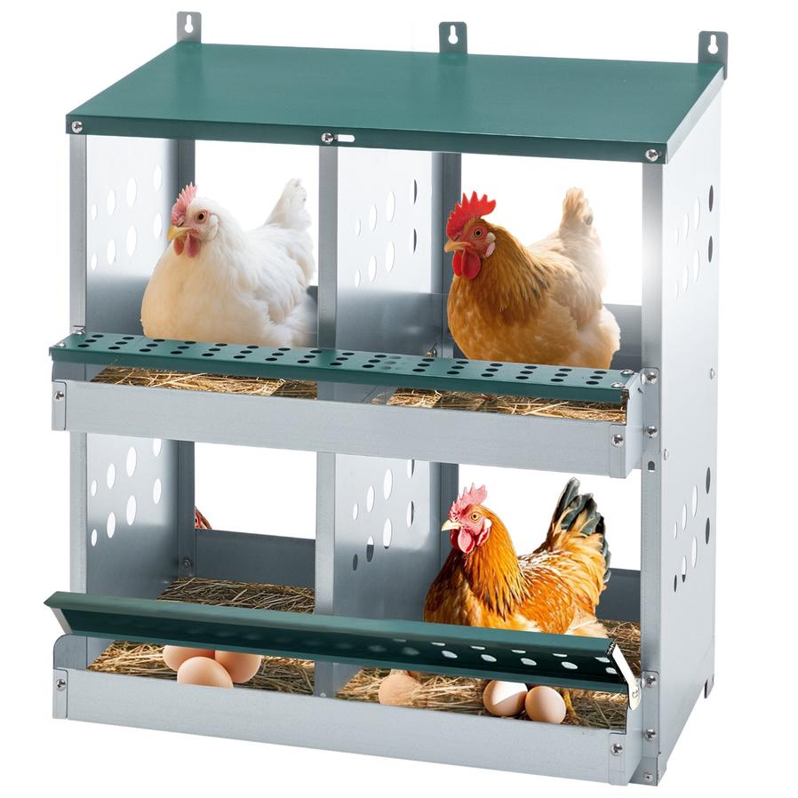JMT-269002 4 Compartment Metal Nesting Box for Chickens - Galvanized Steel Wall-Mount Egg Laying Coop