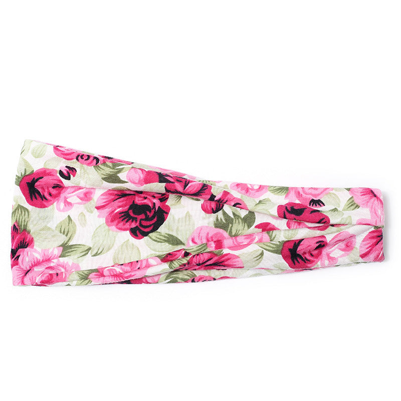 JMT-269514 Floral Printed Sports Headband for Women - Elastic Hair Band for Yoga and Running, Sweat Absorbent Design