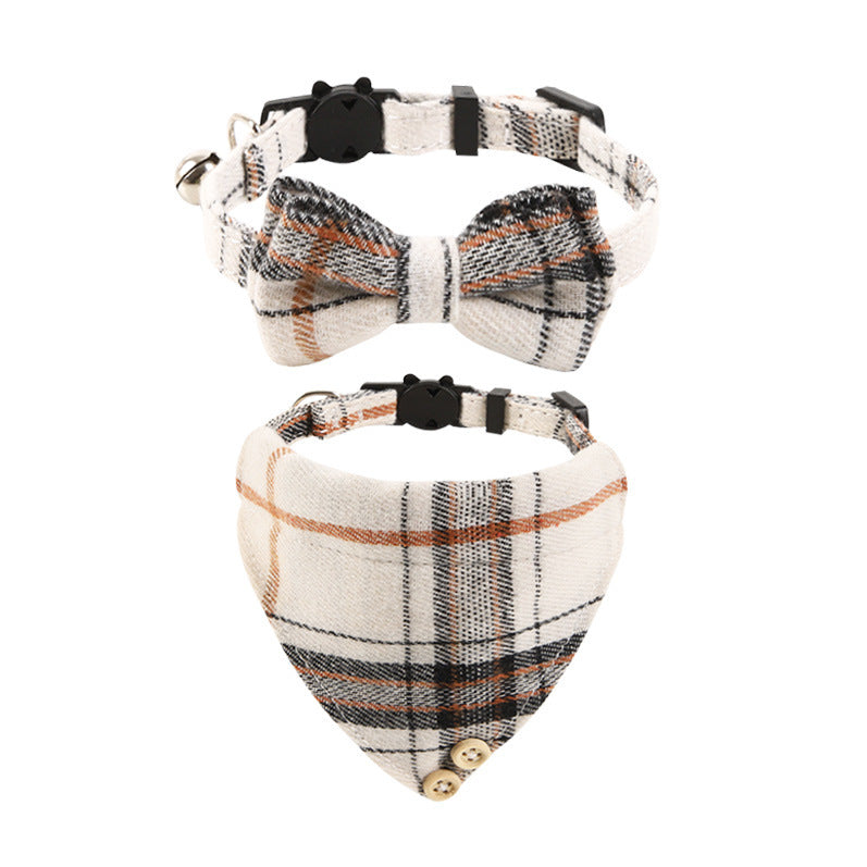JMT-269642 Plaid Bow Cat Collar with Bell - Adjustable and Stylish for All Seasons