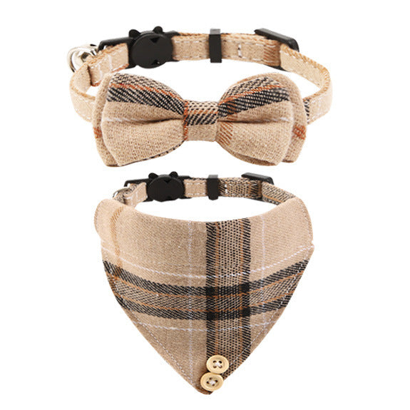JMT-269642 Plaid Bow Cat Collar with Bell - Adjustable and Stylish for All Seasons