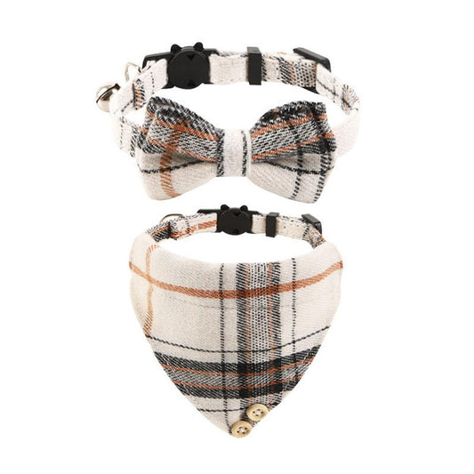 JMT-269642 Plaid Bow Cat Collar with Bell - Adjustable and Stylish for All Seasons