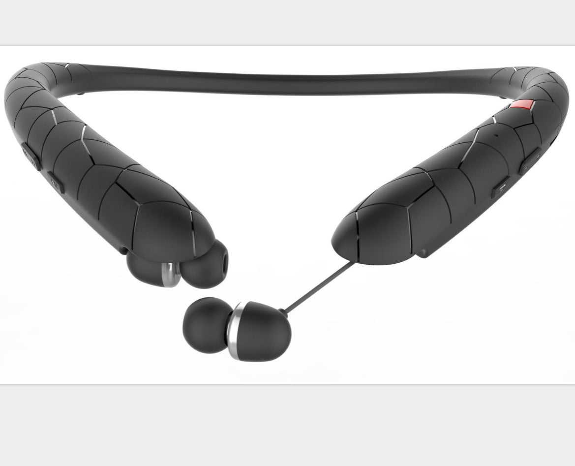 JMT-269642 Wireless Neckband Bluetooth Headphones with Retractable Wire and Noise-Canceling Microphone
