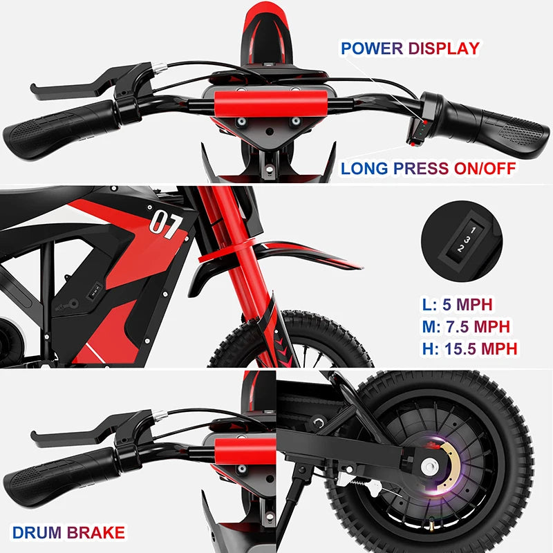 JMT-269898 Electric Dirt Bike for Kids - 36V 300W Strong Aluminum Frame, 250cc Scooter Dirt Bikes , Top Speed 27.9 mph