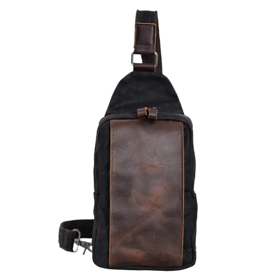 JMT-270026 Casual Waterproof Chest Bag in Batik Canvas and Cowhide for Outdoor Travel