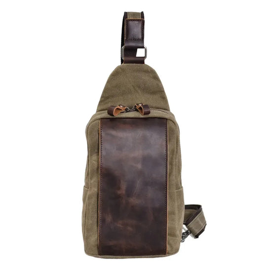 JMT-270026 Casual Waterproof Chest Bag in Batik Canvas and Cowhide for Outdoor Travel