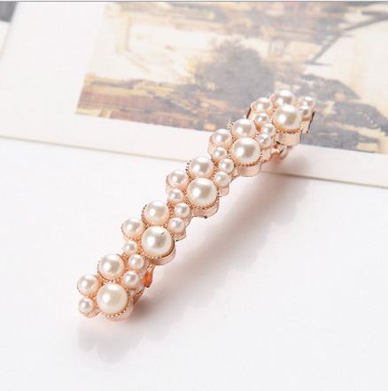 JMT-270666 Korean Style Spring Clip Hair Clip with Pearl Rhinestones – 7cm Long, Chic Side or Tail Accessory