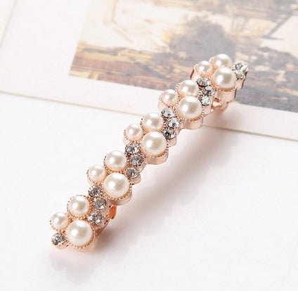 JMT-270666 Korean Style Spring Clip Hair Clip with Pearl Rhinestones – 7cm Long, Chic Side or Tail Accessory