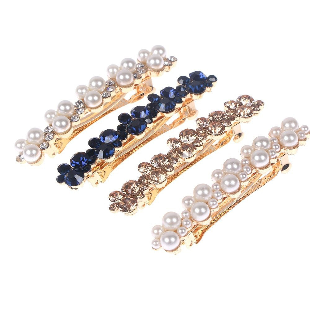 JMT-270666 Korean Style Spring Clip Hair Clip with Pearl Rhinestones – 7cm Long, Chic Side or Tail Accessory
