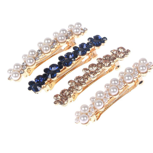 JMT-270666 Korean Style Spring Clip Hair Clip with Pearl Rhinestones – 7cm Long, Chic Side or Tail Accessory