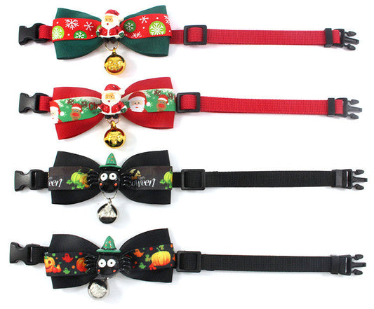 JMT-270794 Cat Neck Strap Bow Tie - Halloween and Christmas Styles in Nylon, Multiple Sizes Available