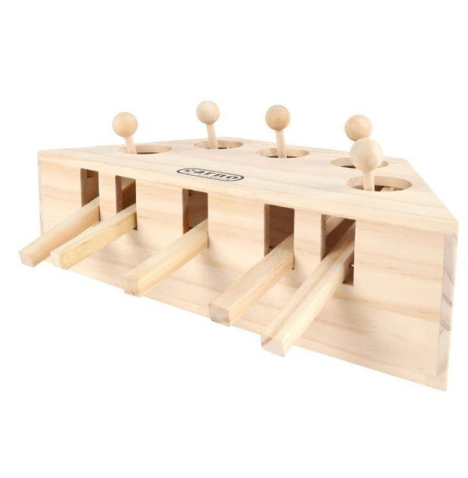 JMT-271434 Interactive Solid Wood Cat & Hamster Toy with Multiple Holes for Playing Fun