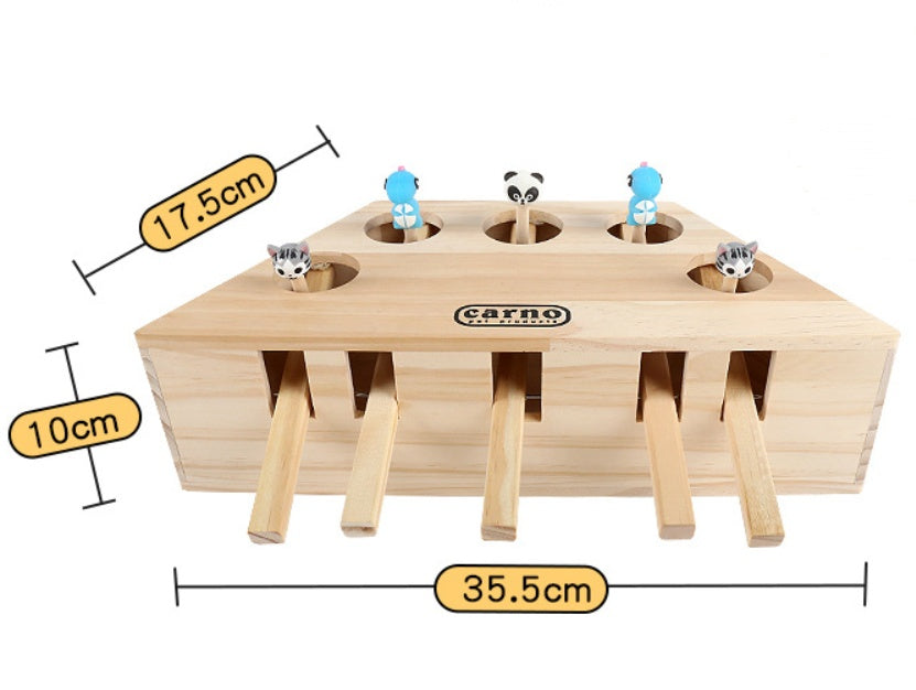 JMT-271434 Interactive Solid Wood Cat & Hamster Toy with Multiple Holes for Playing Fun