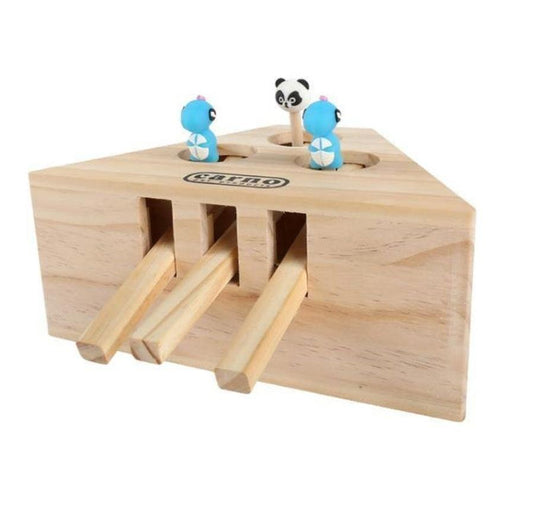 JMT-271434 Interactive Solid Wood Cat & Hamster Toy with Multiple Holes for Playing Fun