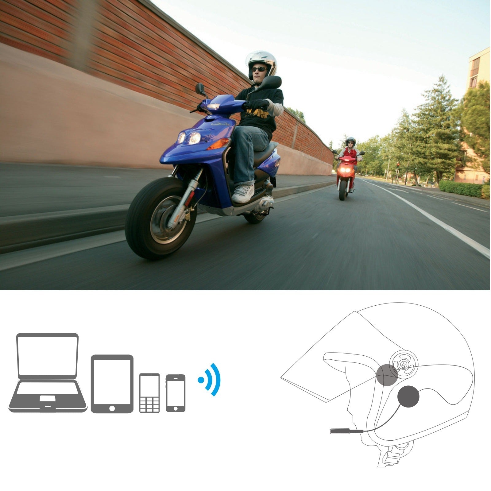 JMT-271946 Bluetooth Motorcycle Helmet Headset with Hands-free Microphone and Music Streaming