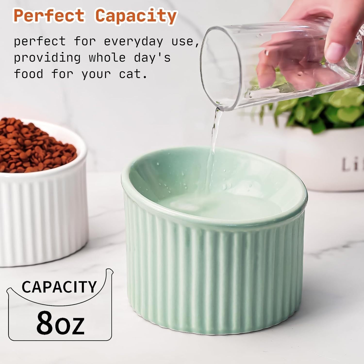 JMT-272266 Elevated Ceramic Cat Bowl Set - Whisker-Friendly, Anti-Vomit Design for Food and Water, Ideal forIndoor Cats and Puppies