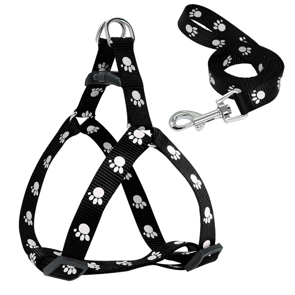JMT-272778 Paw Print Nylon Dog Harness and Leash Set for Small to Medium Dogs, Adjustable and Easy to Use