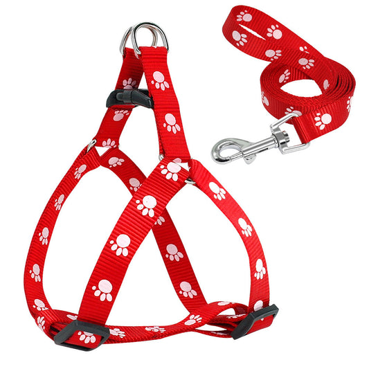 JMT-272778 Paw Print Nylon Dog Harness and Leash Set for Small to Medium Dogs, Adjustable and Easy to Use