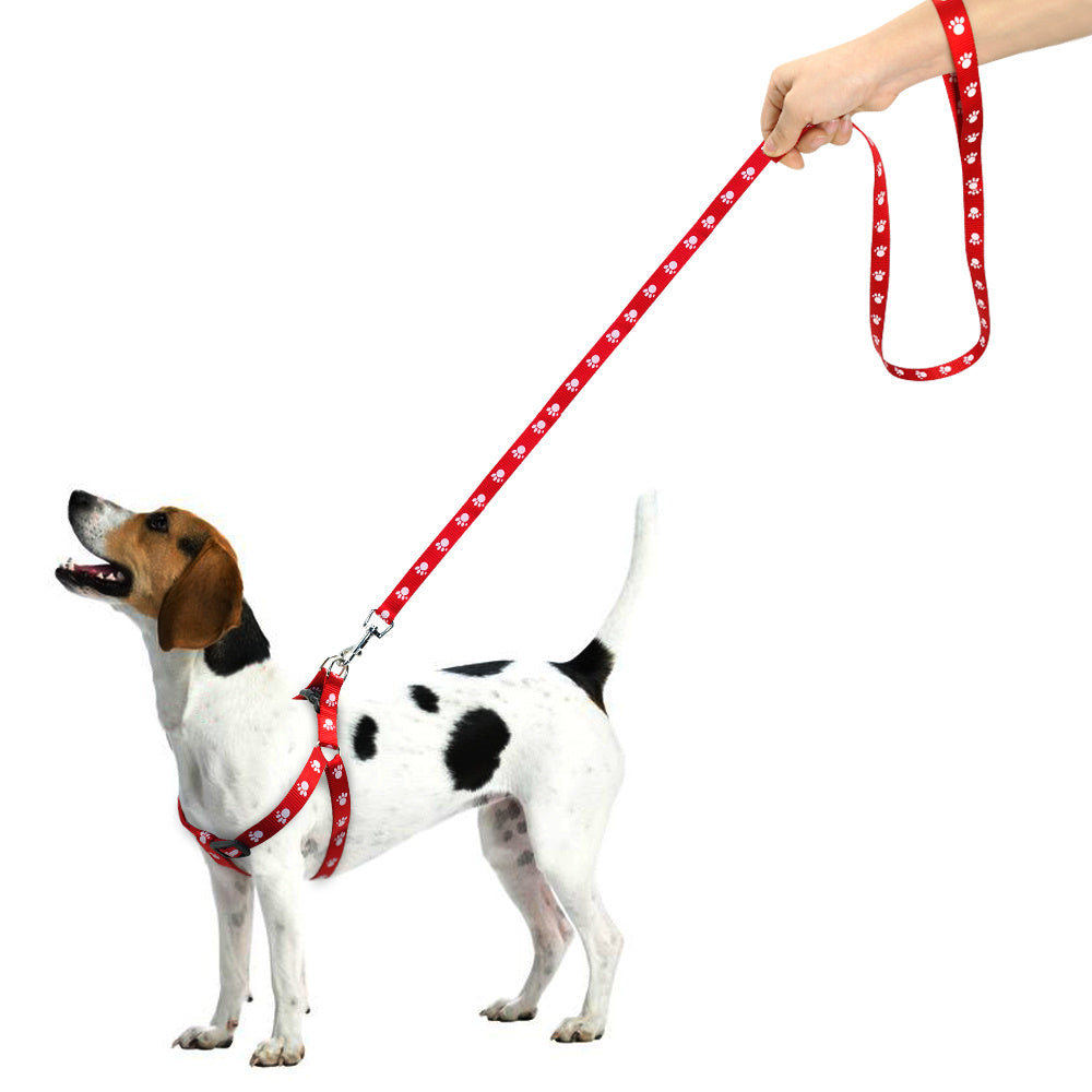 JMT-272778 Paw Print Nylon Dog Harness and Leash Set for Small to Medium Dogs, Adjustable and Easy to Use