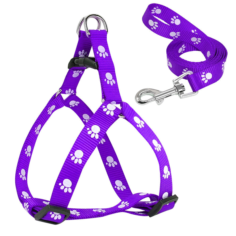 JMT-272778 Paw Print Nylon Dog Harness and Leash Set for Small to Medium Dogs, Adjustable and Easy to Use