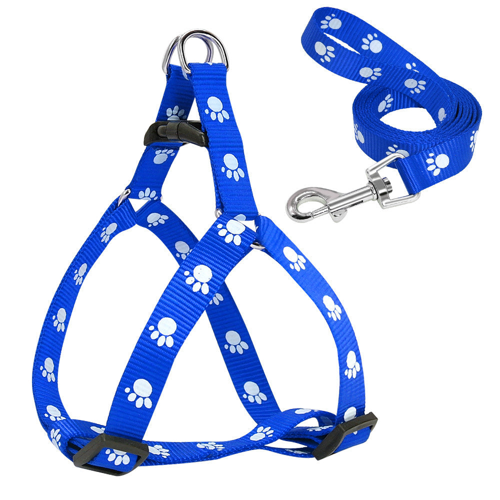 JMT-272778 Paw Print Nylon Dog Harness and Leash Set for Small to Medium Dogs, Adjustable and Easy to Use