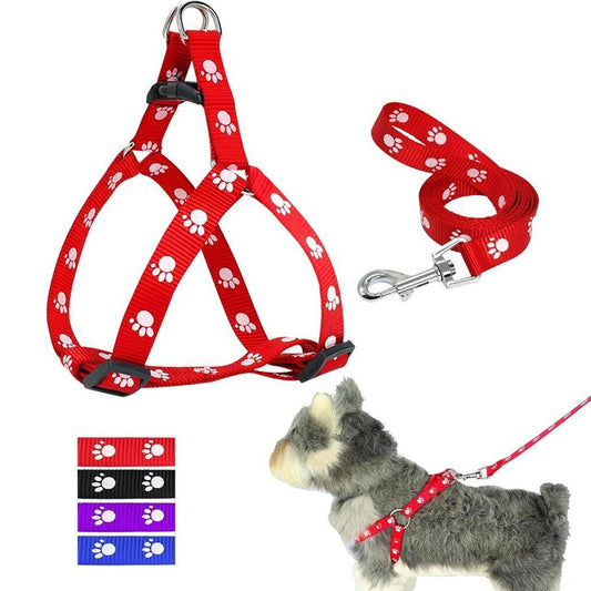 JMT-272778 Paw Print Nylon Dog Harness and Leash Set for Small to Medium Dogs, Adjustable and Easy to Use