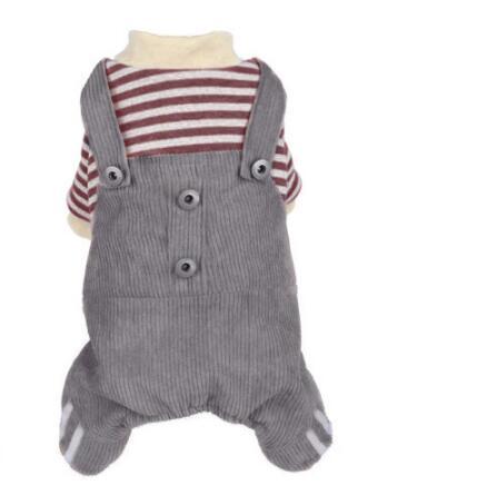 JMT-273226 Khaki and Wine Red Striped Corduroy Four-Legged Dog Outfit for Autumn and Winter