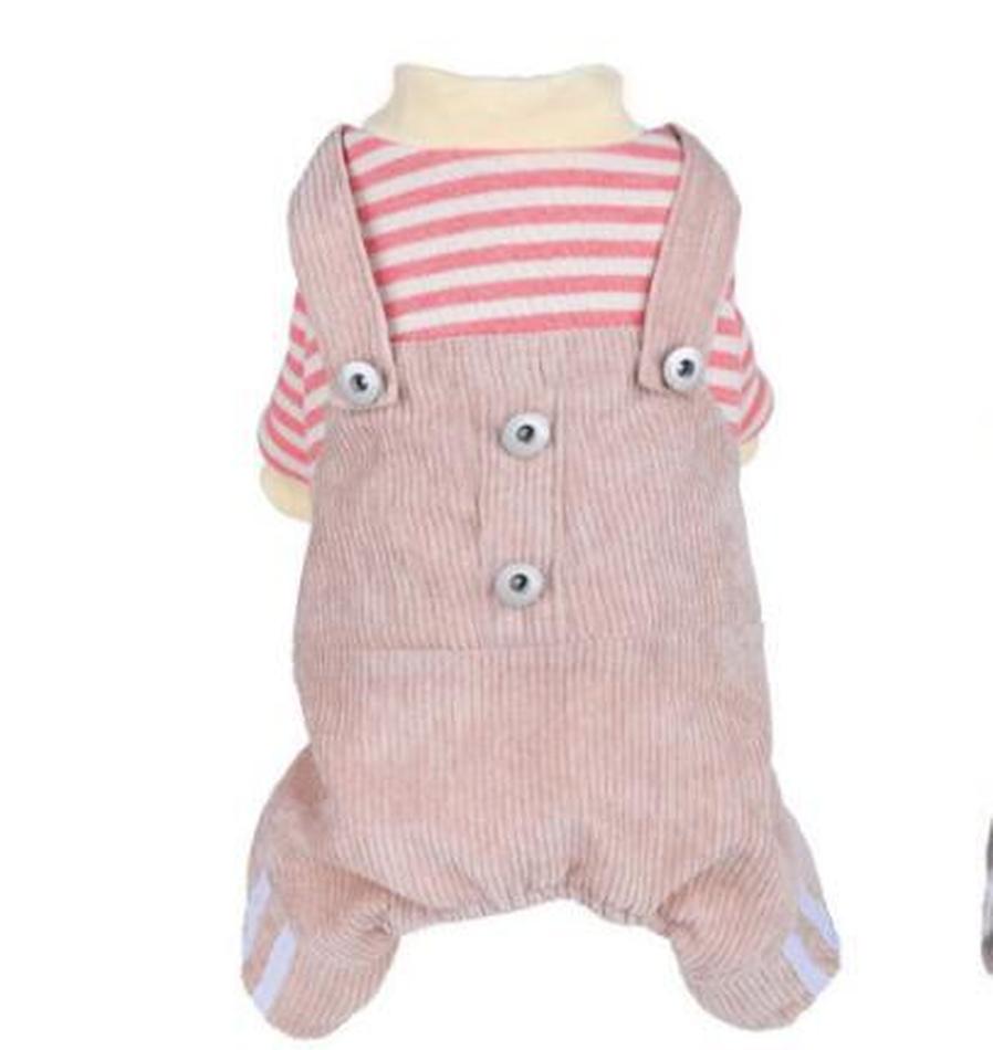 JMT-273226 Khaki and Wine Red Striped Corduroy Four-Legged Dog Outfit for Autumn and Winter