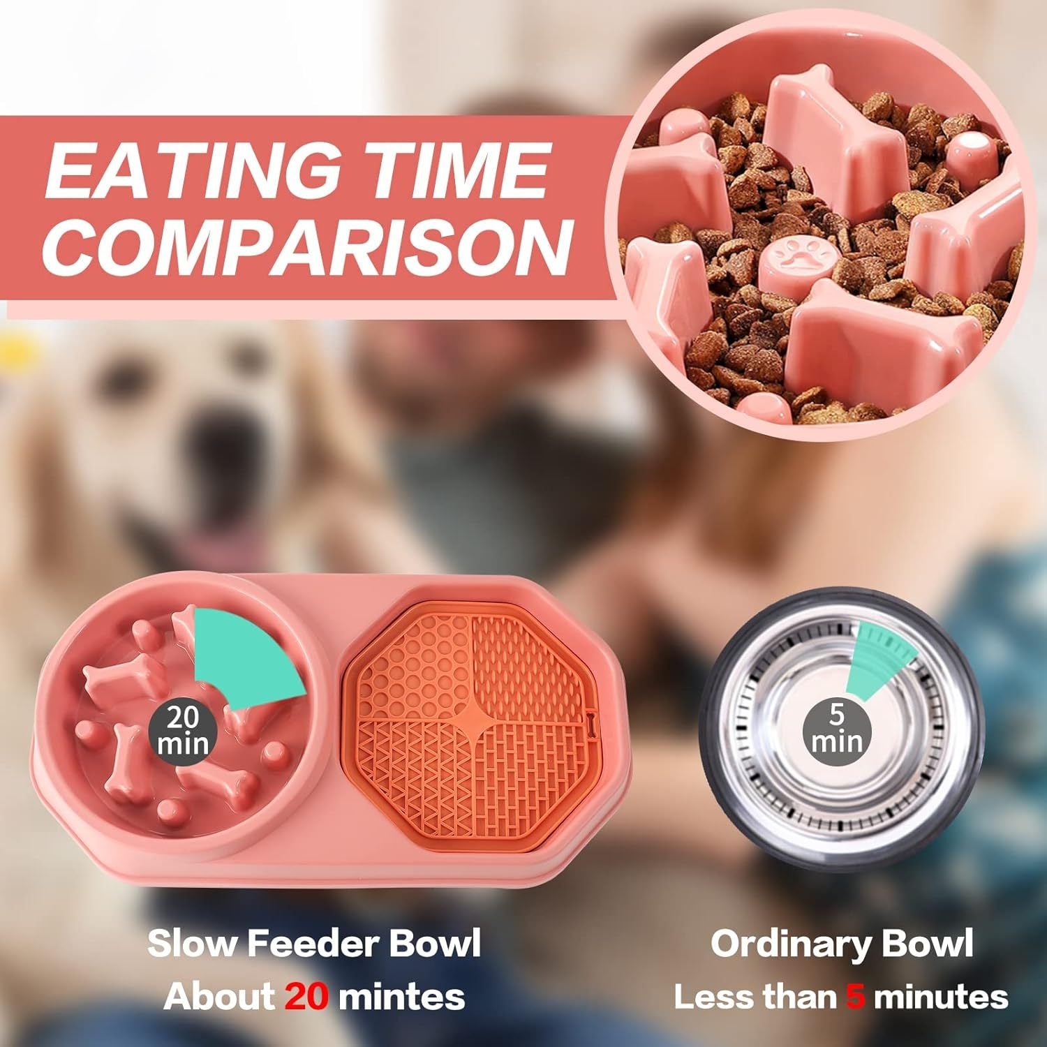 JMT-273418 Interactive Slow Feeder Dog Bowl for Healthy Eating and Weight Management, Non-Slip Design, Easy to Clean