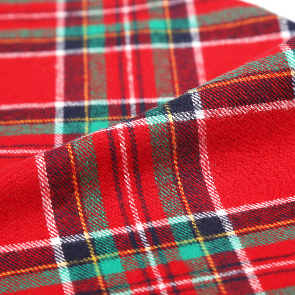 JMT-275210 Double Cotton Plaid Triangle Scarf for Pets - Warm Red and Green Bib for Dogs and Cats