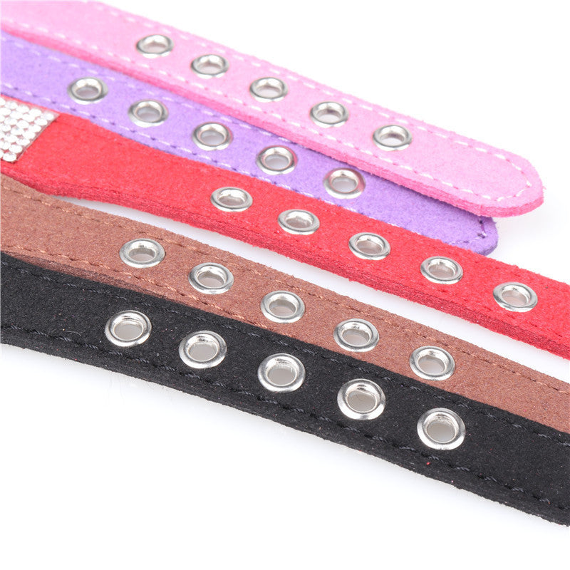 JMT-275402 Microfiber Rhinestone Dog Collar - Red, Black, Purple, Brown - Adjustable Sizes 22-37CM