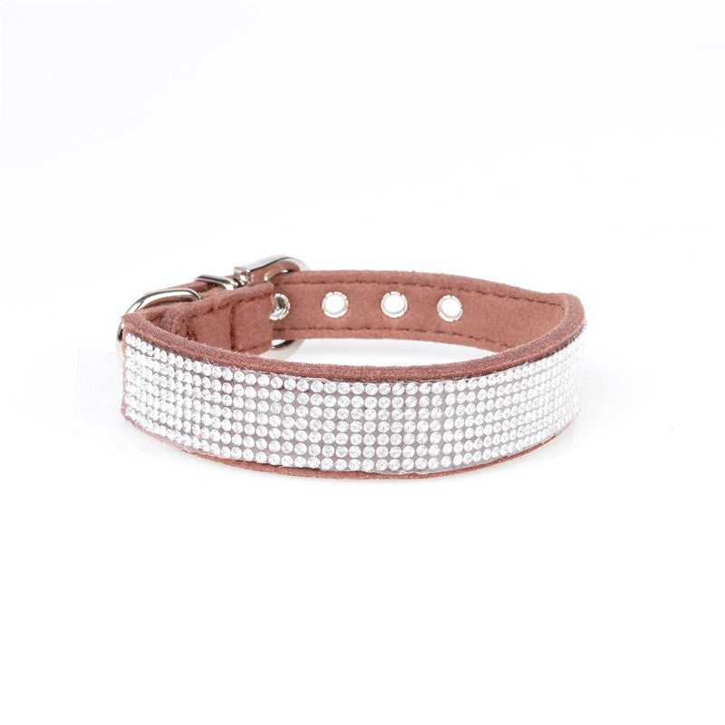 JMT-275402 Microfiber Rhinestone Dog Collar - Red, Black, Purple, Brown - Adjustable Sizes 22-37CM