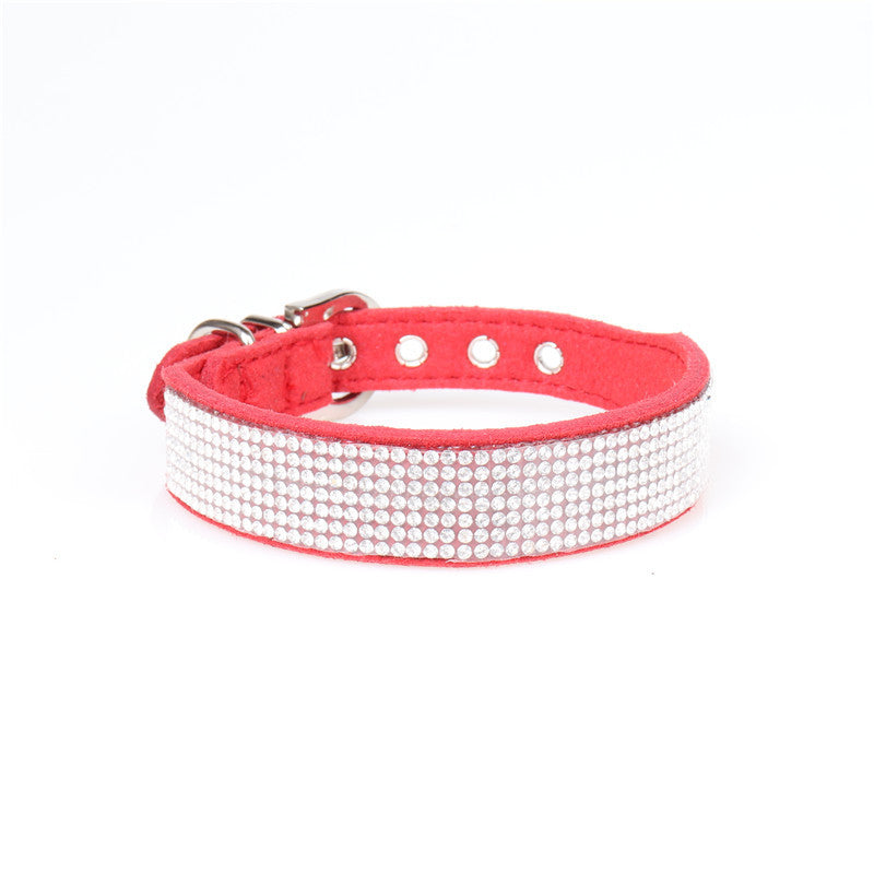 JMT-275402 Microfiber Rhinestone Dog Collar - Red, Black, Purple, Brown - Adjustable Sizes 22-37CM
