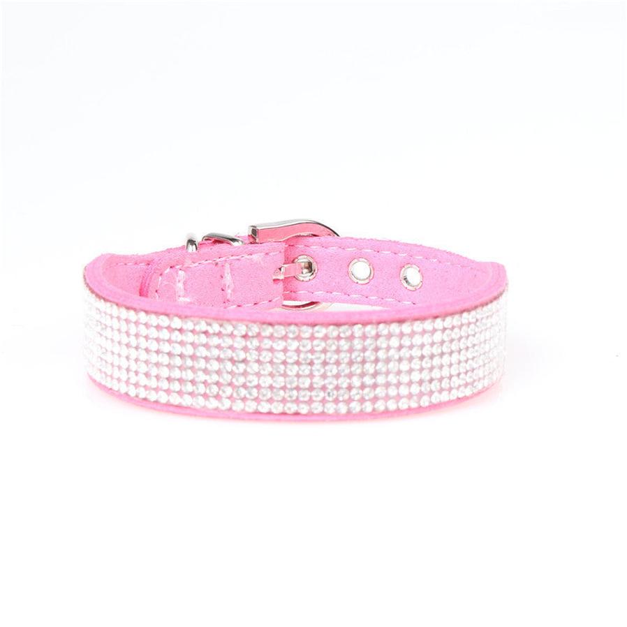 JMT-275402 Microfiber Rhinestone Dog Collar - Red, Black, Purple, Brown - Adjustable Sizes 22-37CM