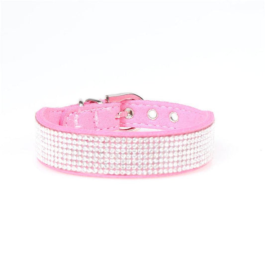 JMT-275402 Microfiber Rhinestone Dog Collar - Red, Black, Purple, Brown - Adjustable Sizes 22-37CM