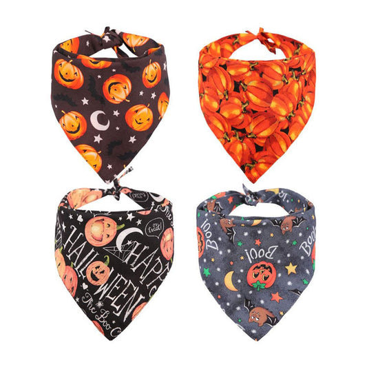 JMT-276362 Double-Sided Pumpkin Pattern Dog Bandana - Cartoon Triangle Scarf for All Seasons