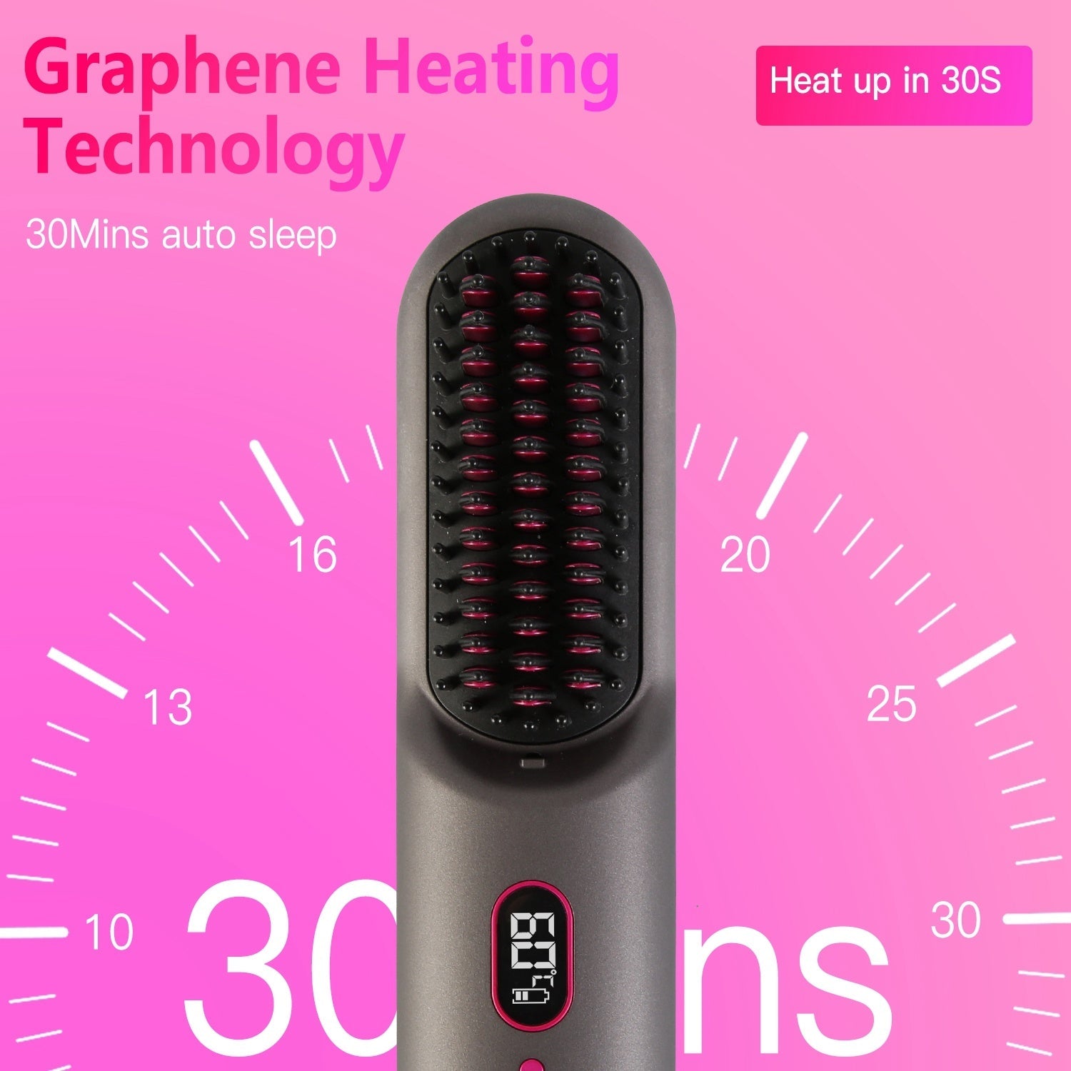 JMT-276874 Cordless Mini Hair Straightener Brush with 12 Heating Levels, Anti-Scald Design, and 30Mins Auto Sleep