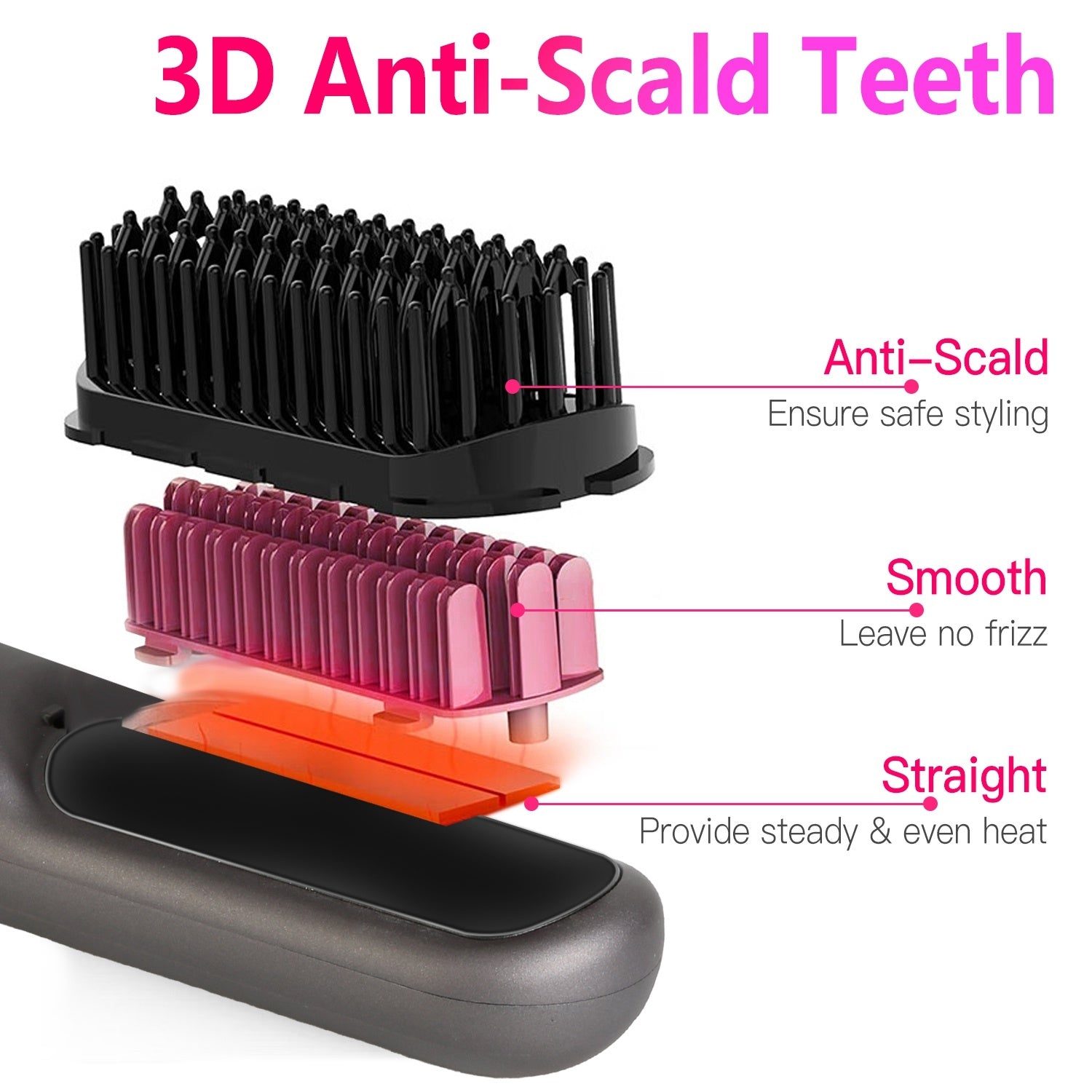 JMT-276874 Cordless Mini Hair Straightener Brush with 12 Heating Levels, Anti-Scald Design, and 30Mins Auto Sleep