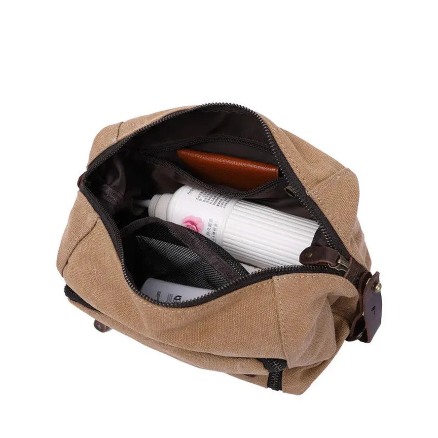 JMT-276938 Eco-Friendly Canvas Toiletry Bag with Zipper Closure - Retro Travel Cosmetic Storage