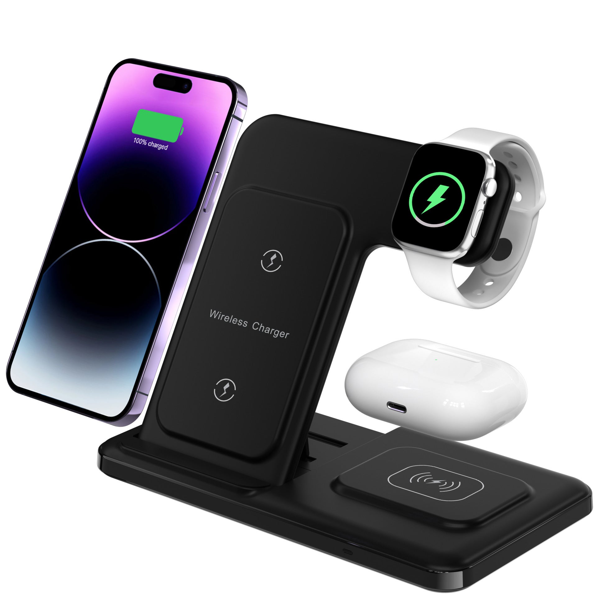 JMT-277578 Three-in-One Wireless Charger with Vertical Bracket and Fast Charging Functionality - Black/White Options Available